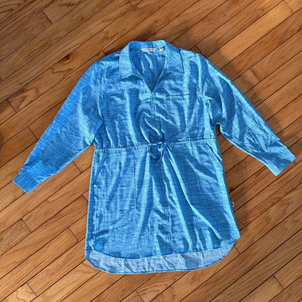 Shore To Summit Blue Striped Long Sleeve Tie Waist Shirt Dress Tunic XXL Summer